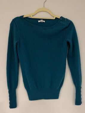 Caslon Teal Boatneck Cashmere Sweater with Shoulder Buttons